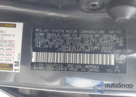2010 Toyota Corolla Le z USA, uszkodzony, nr VIN JTDBU4EE5A9108877